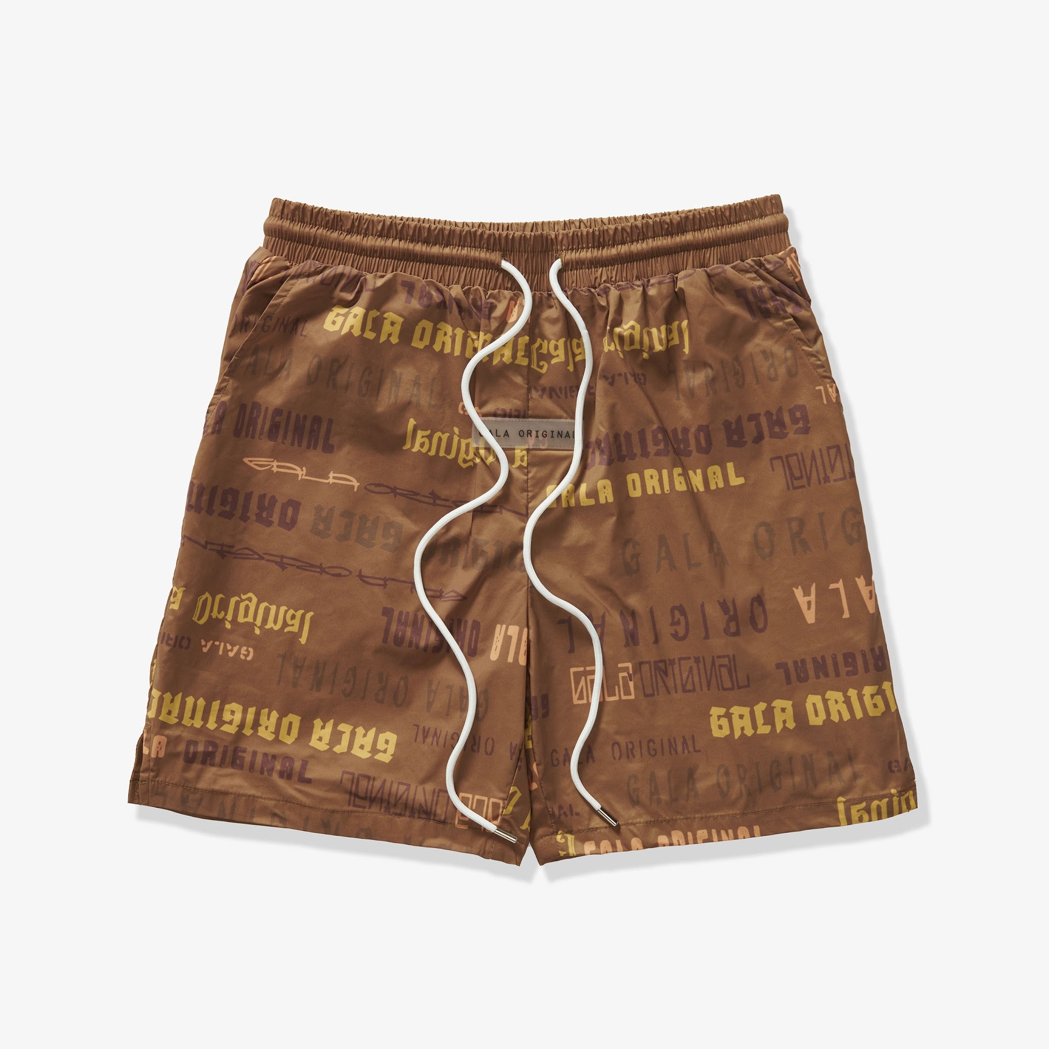"LICORICE" POLYESTER SHORTS (BROWN PRINTED)