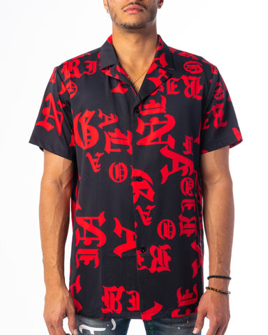 "TYPO LOUNGE" BUTTON UP (BLACK/RED)